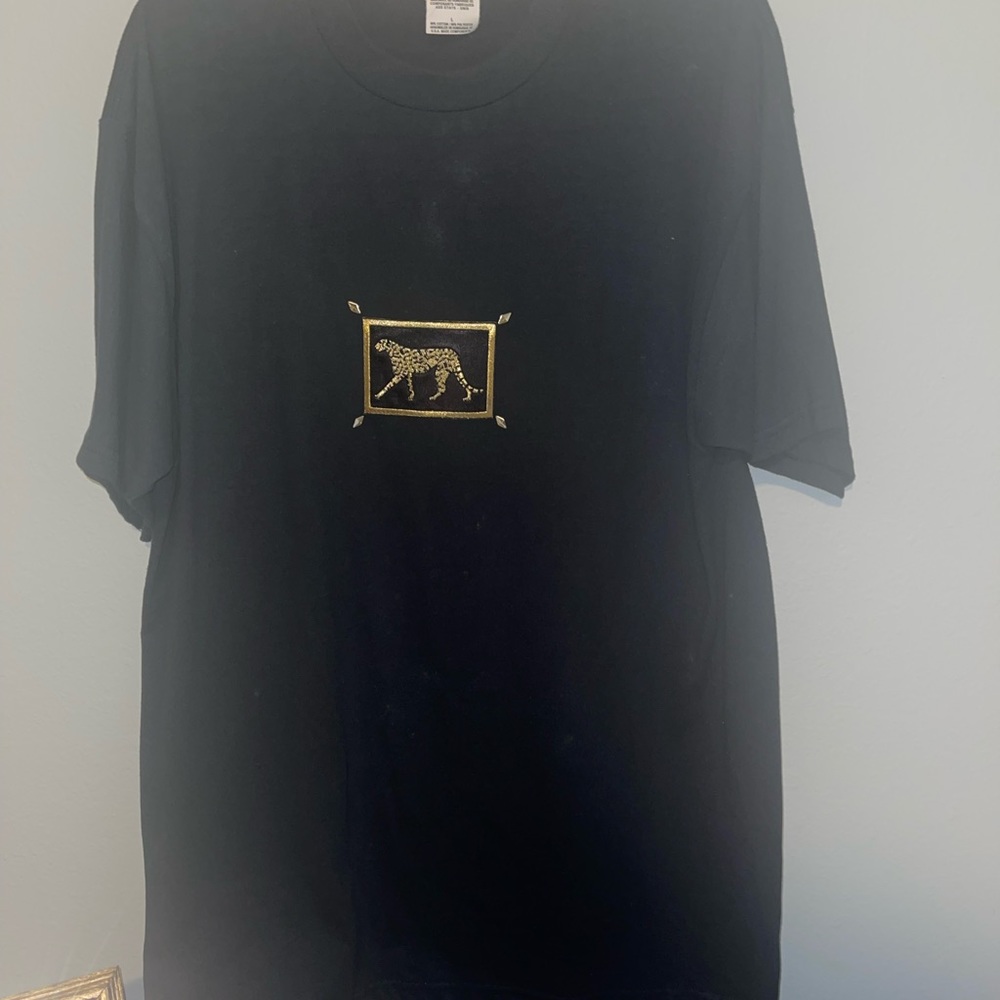 90s metallic leopard picture T-shirt